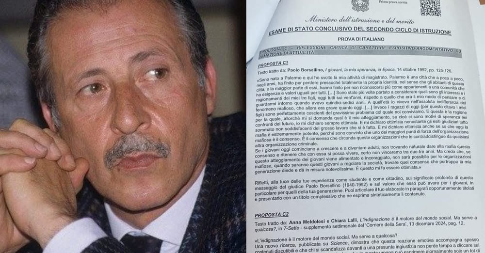 Un testo del giudice Paolo Borsellino è stato scelto come traccia per la prima prova della Maturità 2025. Il figlio Manfredi commenta con emozione la decisione