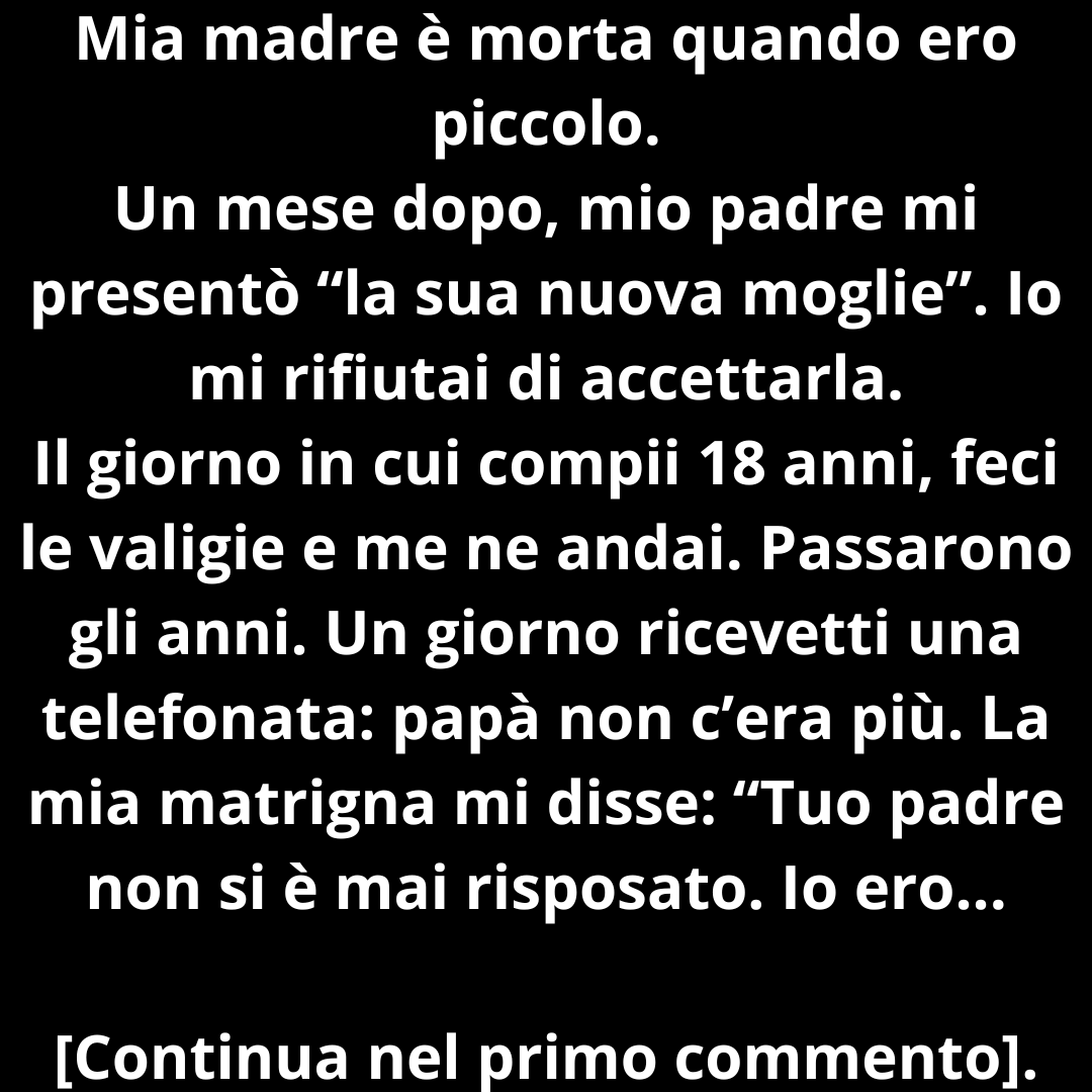 Mia madre è venuta a mancare quando ero piccolo. Un mese dopo, mio padre mi ha presentato “la sua nuova moglie”