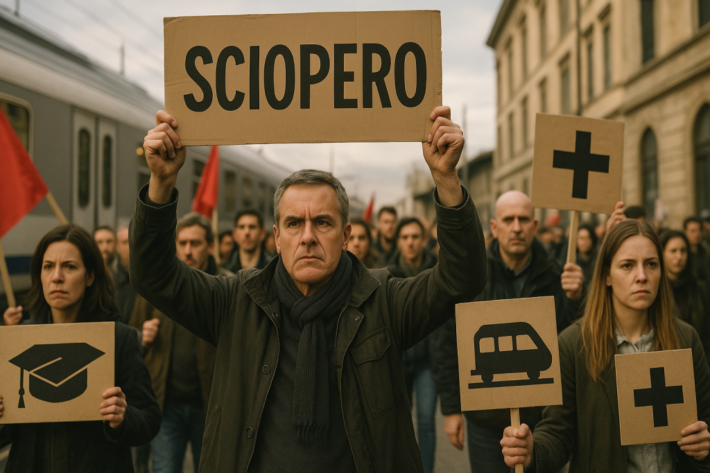 Ecco alcune alternative con lo stesso significato, ma formulate in modo diverso:

Sciopero di oggi, venerdì 2 ottobre: possibili disagi per treni, scuola e sanità. Tutte le proteste in programma  
Venerdì 2 ottobre giornata di sciopero: a rischio treni, scuole e servizi sanitari. Gli appuntamenti delle proteste  
Oggi, venerdì 2 ottobre, sciopero nazionale: possibili problemi per trasporti ferroviari, scuola e sanità. Il programma delle mobilitazioni  
Scioperi di venerdì 2 ottobre: treni, scuola e sanità verso una giornata di disagi. Ecco il calendario  
Venerdì 2 ottobre segnato dagli scioperi: treni, scuola e sanità tra i settori coinvolti. Le proteste previste

Se vuoi, posso anche proporti versioni più giornalistiche, più brevi o più d’impatto.
